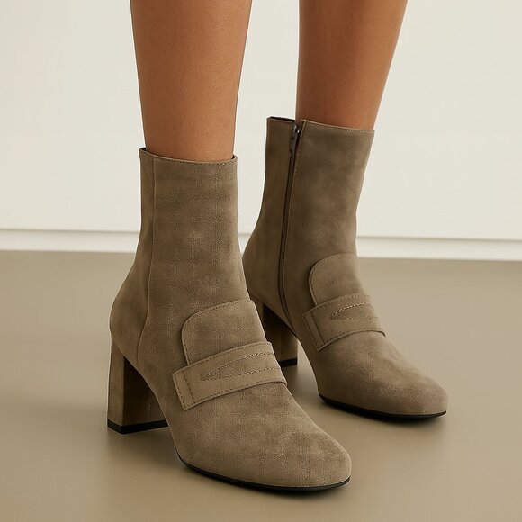 NWOB Stuart Weitzman Moxanne Penny Slot Boot Tauvel Taupe Suede, 7 - Picture 1 of 14